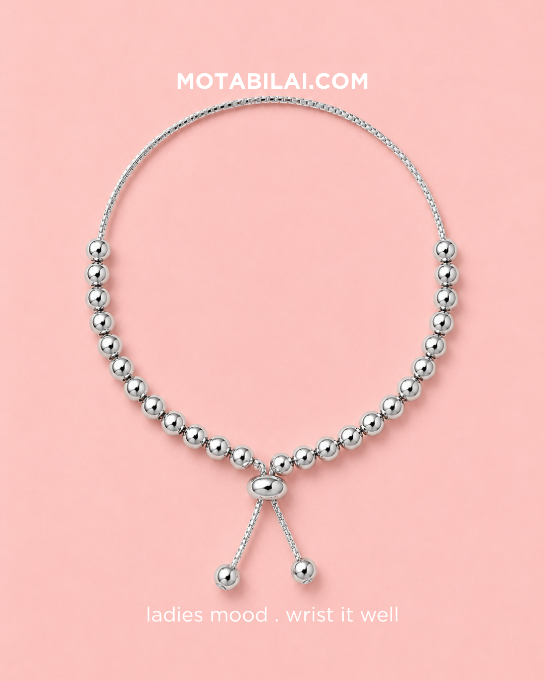 Dainty Beaded Silver Bracelet with Beads Knot - 070