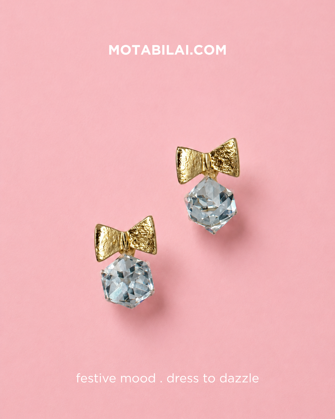 Gold Bow Grey Drop Earrings - 058