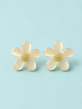 Ivory Petal Gold Flower - Small Earrings - 033