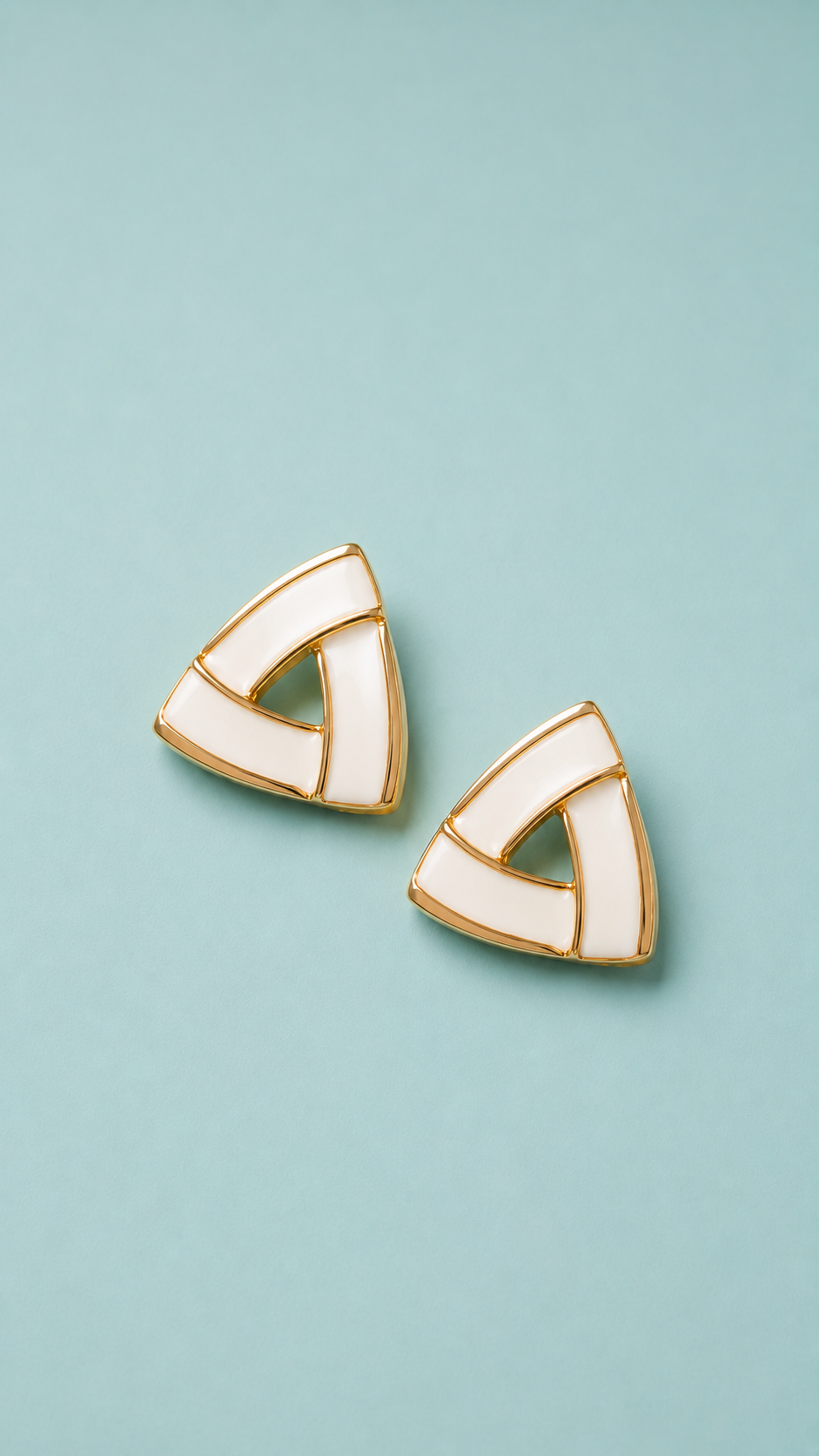 White Triangle Enamel - Medium Earrings - 039