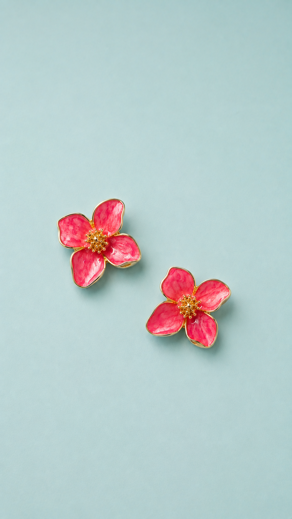 Fuschia Flowers Enamel - Medium Earrings 040