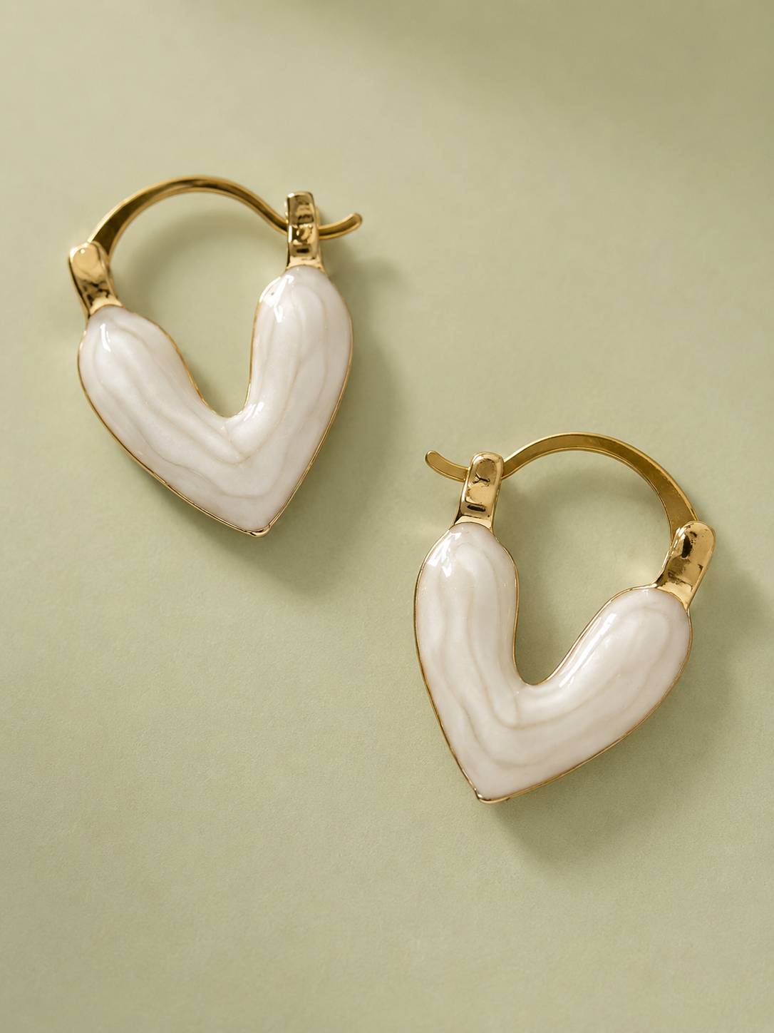 White Heart Hanging Enamel - Medium Earrings - 041