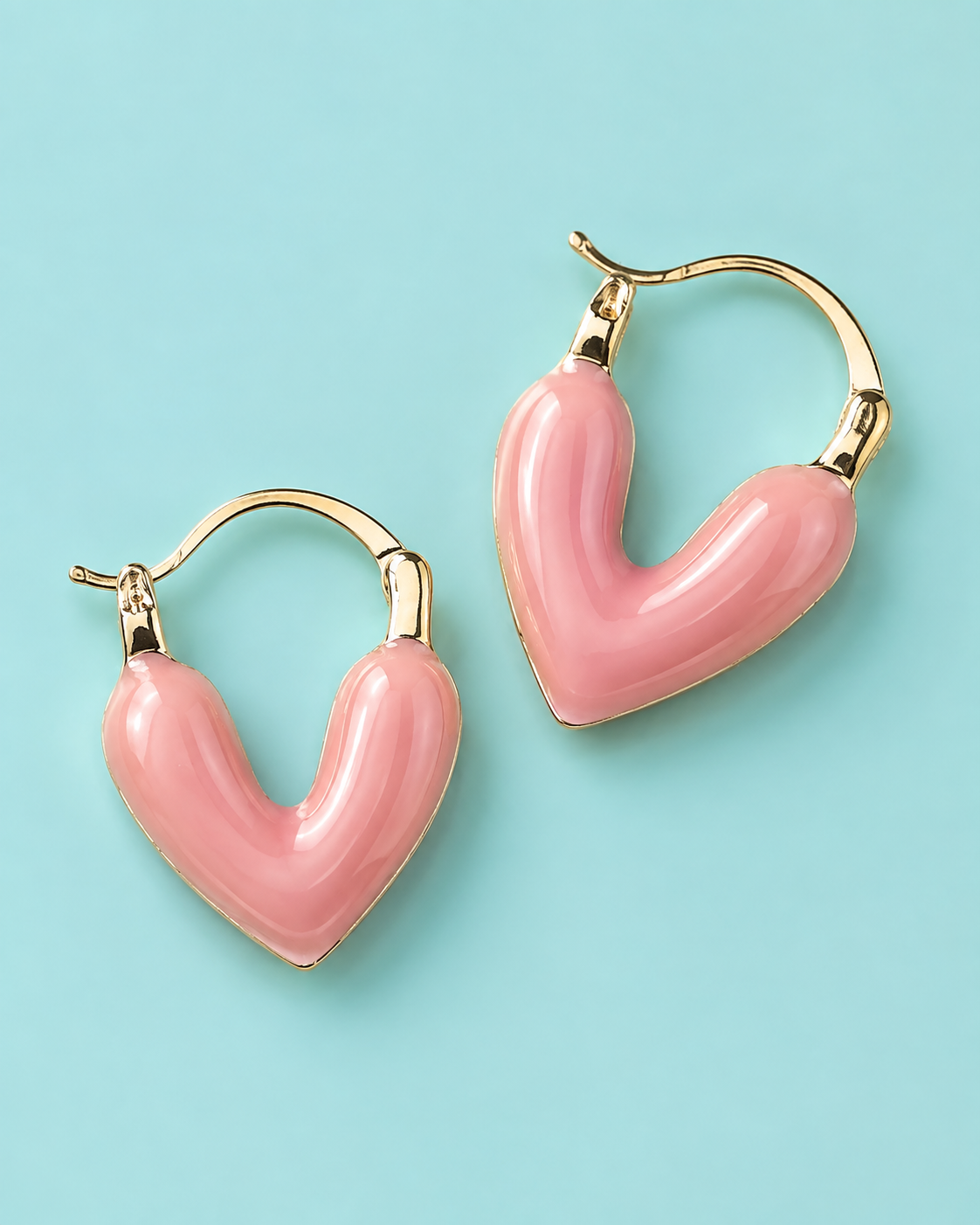 Pastel Pink Heart Hanging Enamel - Medium Earrings - 042