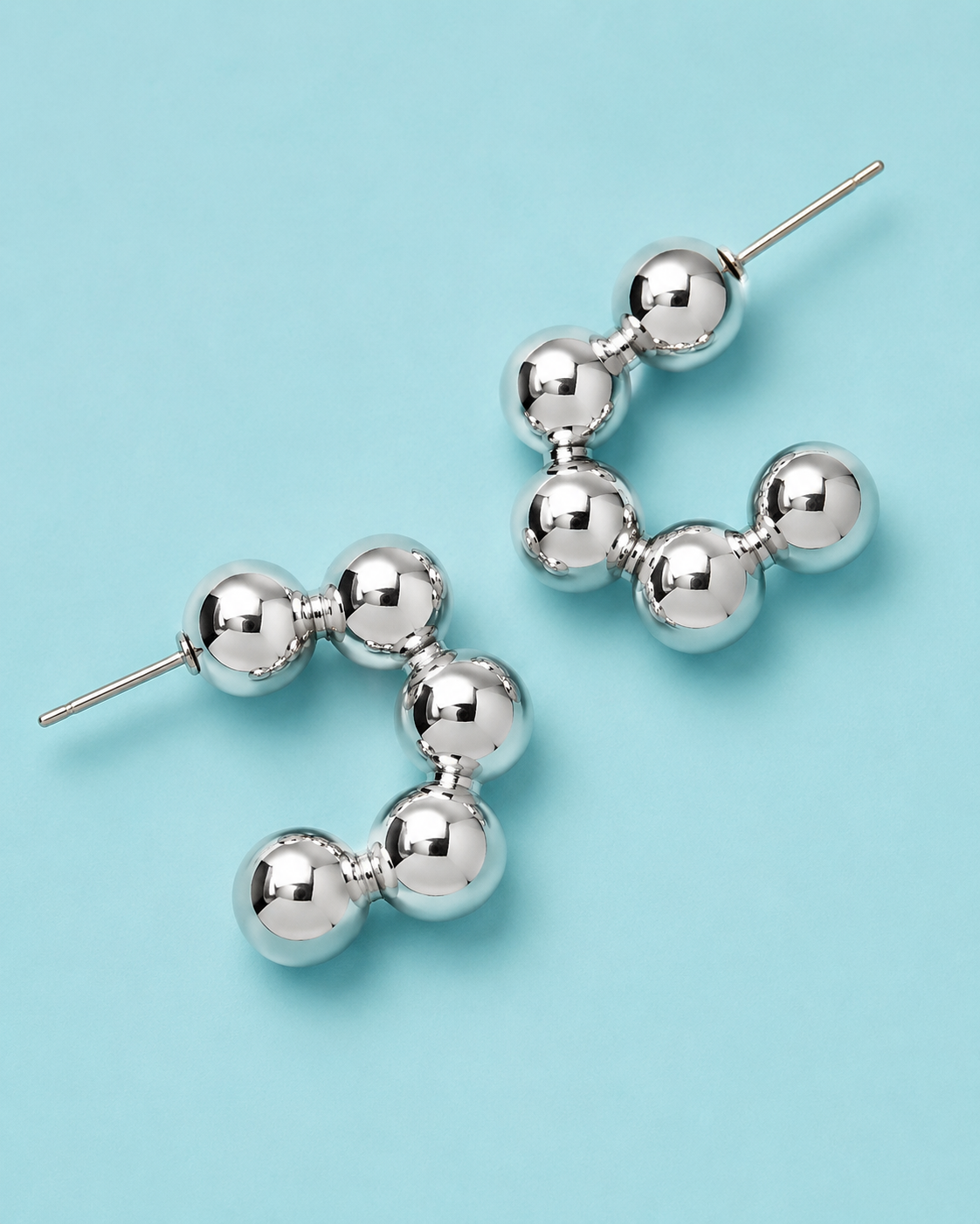 Chrome Sphere Silver Hoops - Medium Earrings - 045