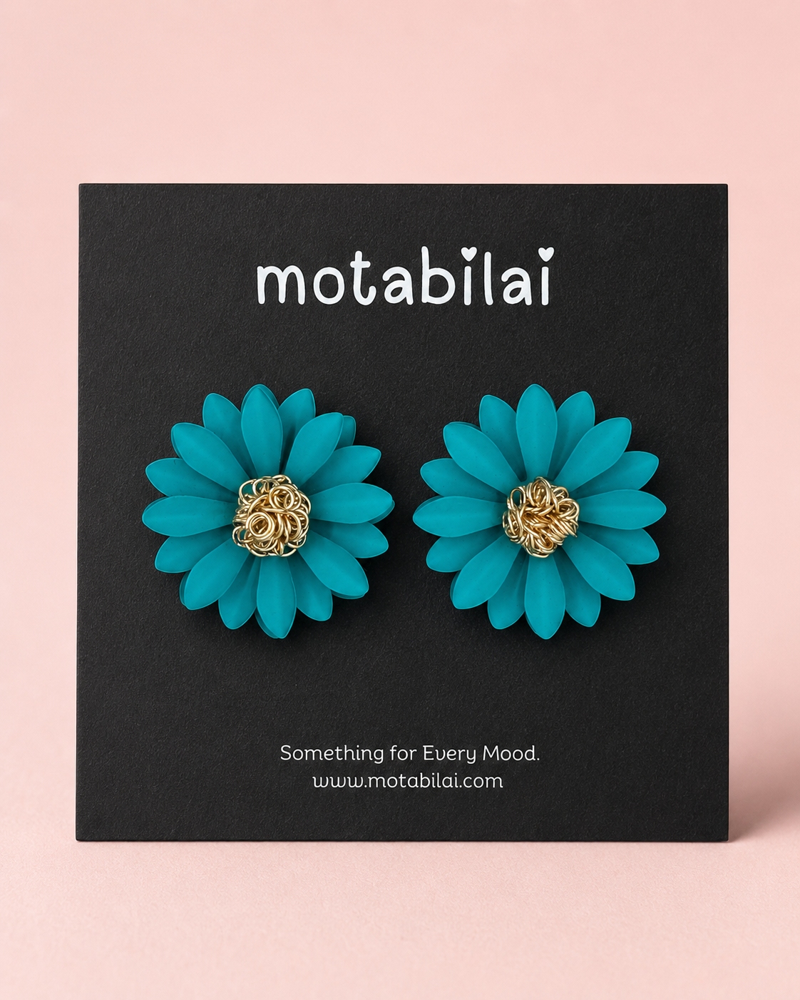 Big Teal Blue Floral - Big Earrings - 052