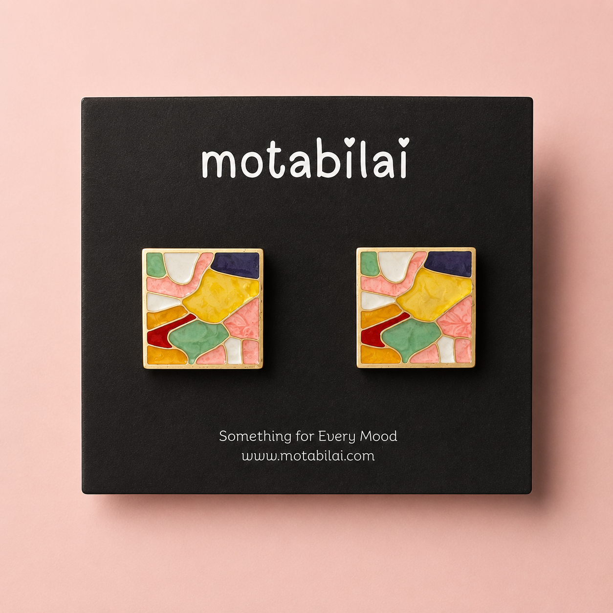 Square Colorful Mosaic - Big Earrings - 056