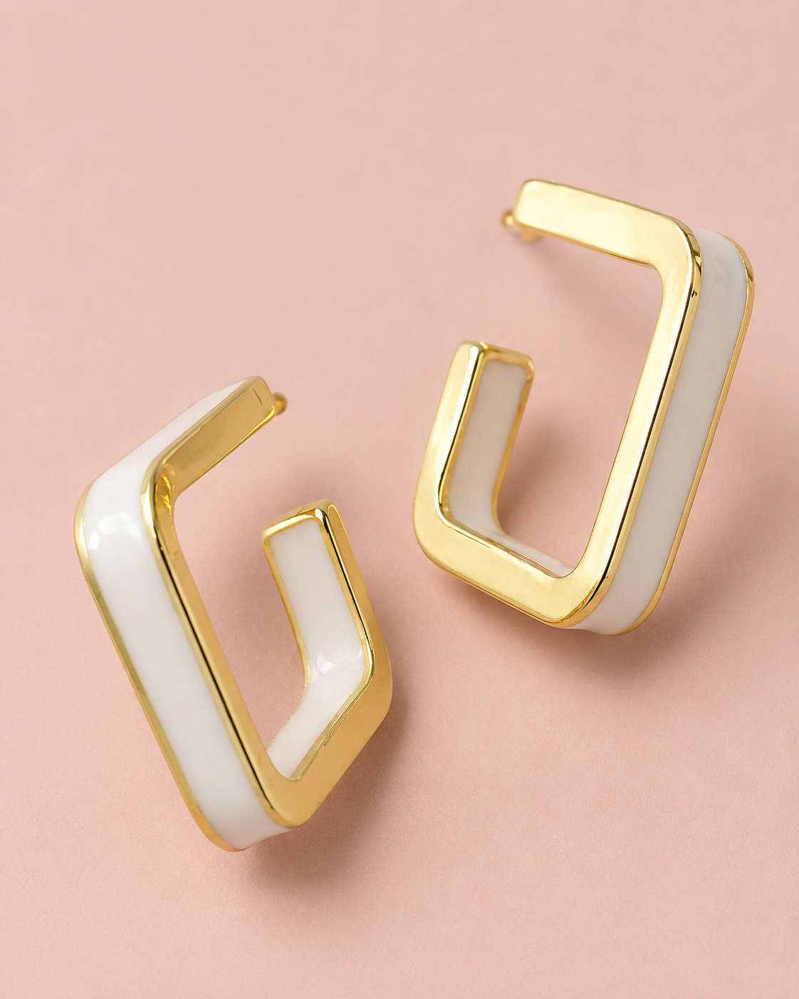 Glossy Gold and White Open Hoop - Big Earrings - 048