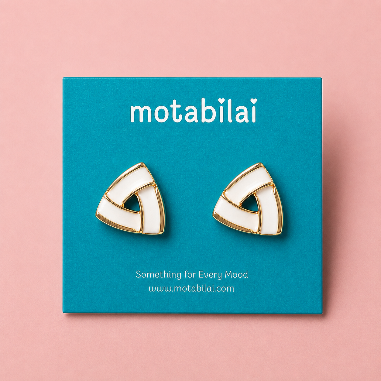 White Triangle Enamel - Medium Earrings - 039