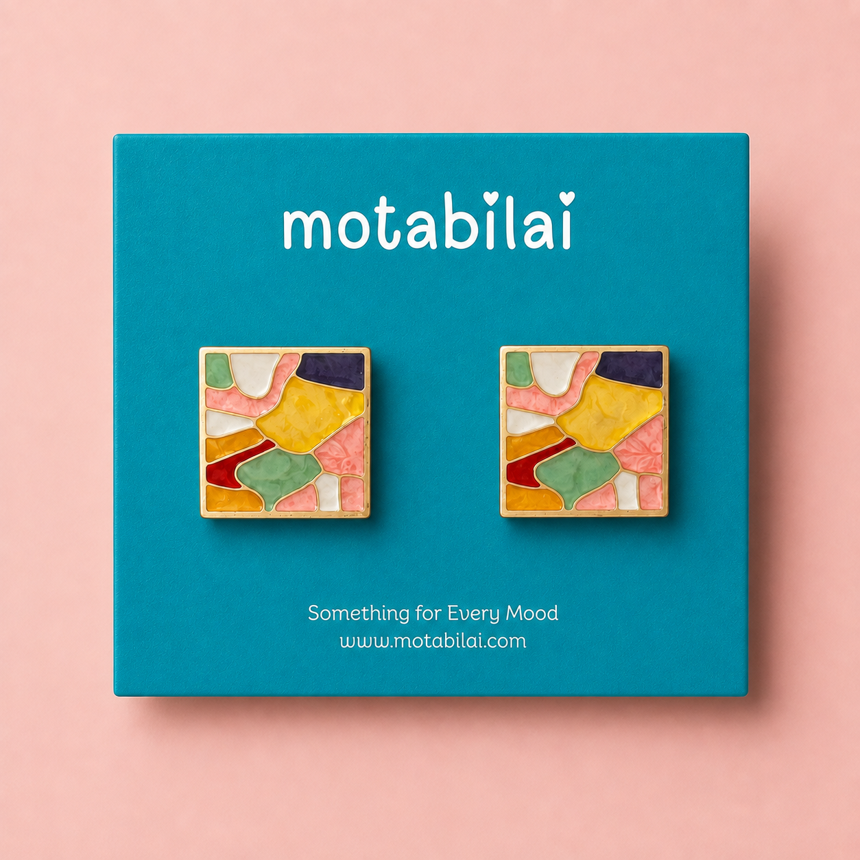 Square Colorful Mosaic - Big Earrings - 056